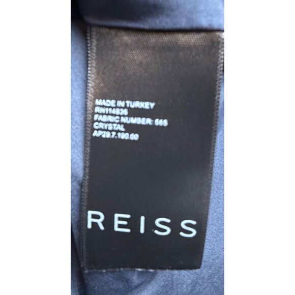 Reiss Crystal Metallic Jacquard Fit & Flare Dress Size 4 | Navy White Striped Pa - Picture 6 of 7